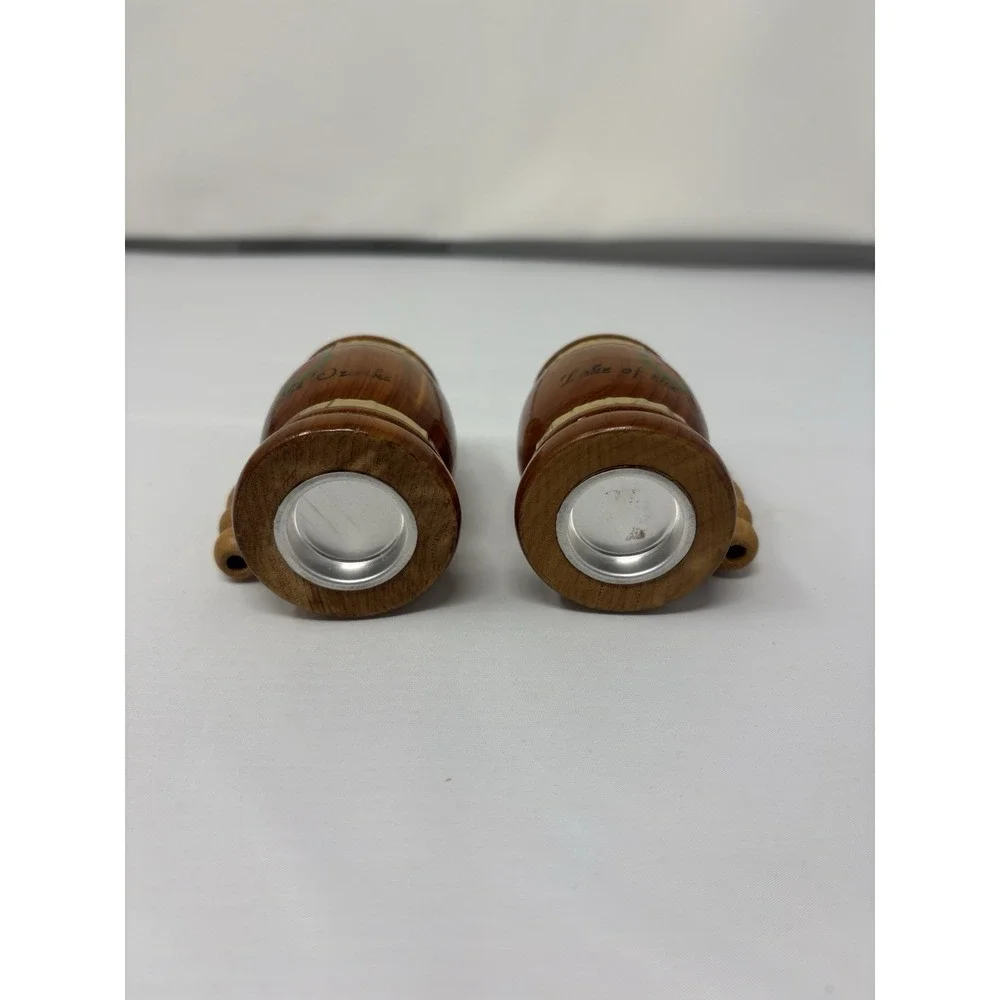 Wood Stein Vintage Lake Of The Parks Wooden‎ Salt & Pepper Shaker Retro MCM Gold